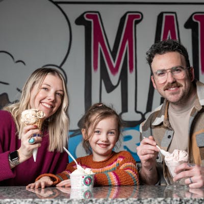 An image of a family enjoying ice cream at Main Street Creamery 